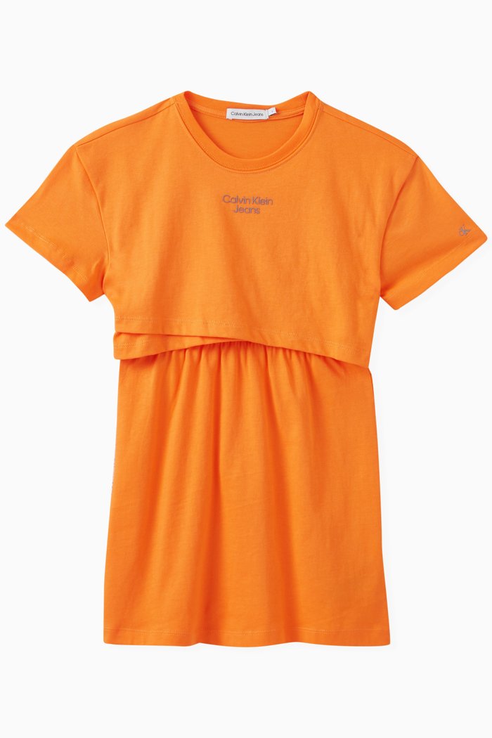 

Overlap Short Sleeved T-Shirt Dress in Cotton, Orange