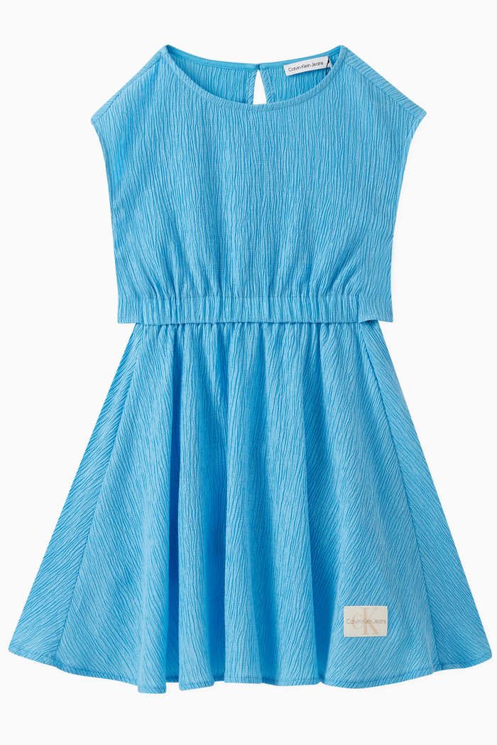 

Crinkled Flared Dress in Tencel Blend, Blue
