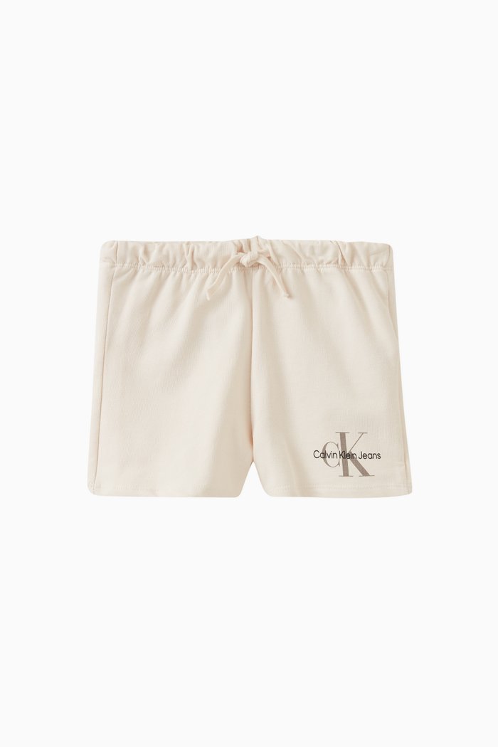 

Newborn Monogram Logo Print Shorts in Cotton Stretch, Grey