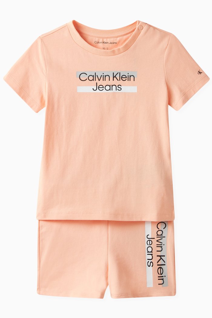 

Logo T-Shirt & Shorts Set in Organic Cotton Stretch, Orange