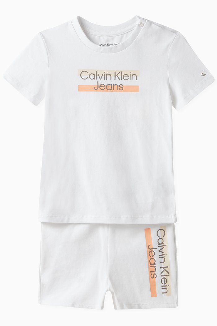 

Logo T-Shirt & Shorts Set in Organic Cotton Stretch, White