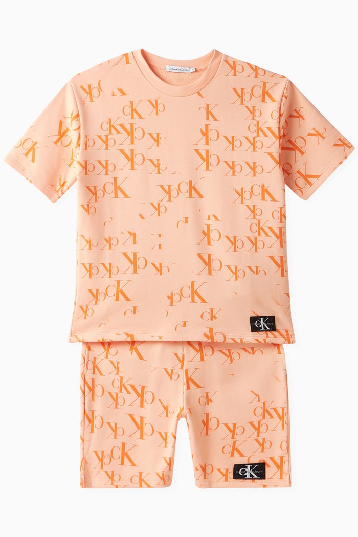 

Monogram Print T-Shirt & Shorts Set in Cotton, Orange