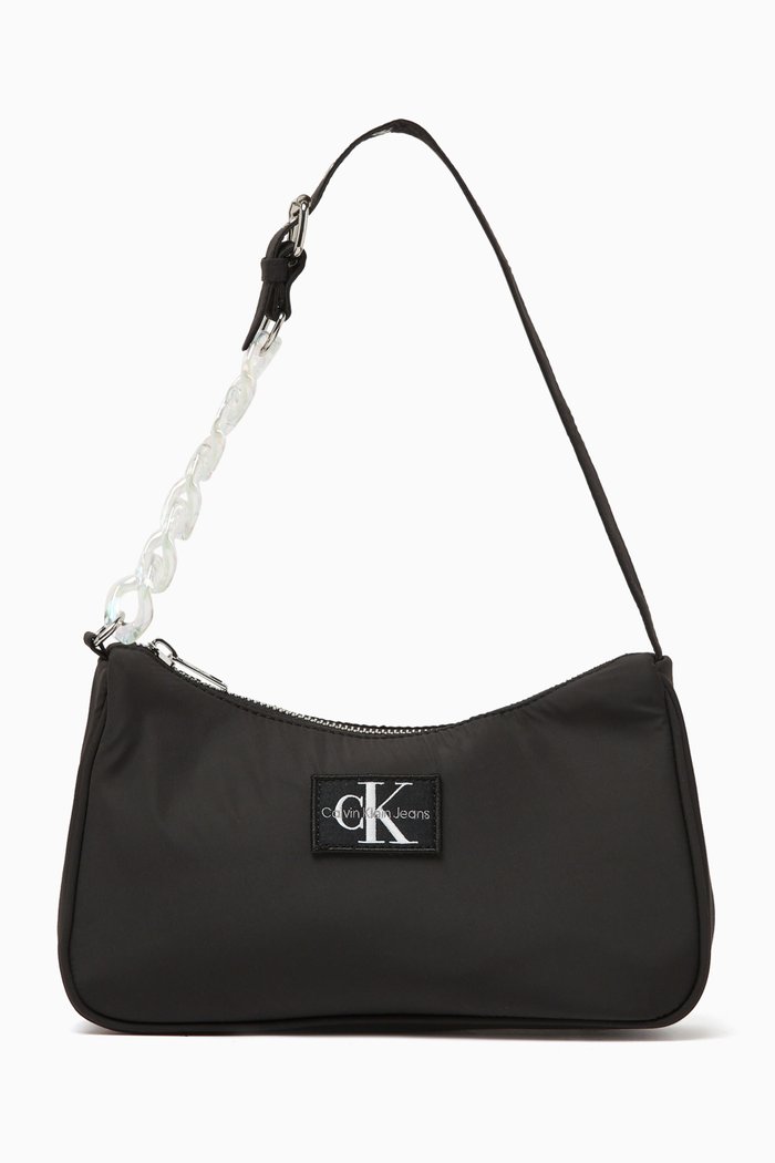 

Chain Shoulder Bag in Recycled Polyester, Black