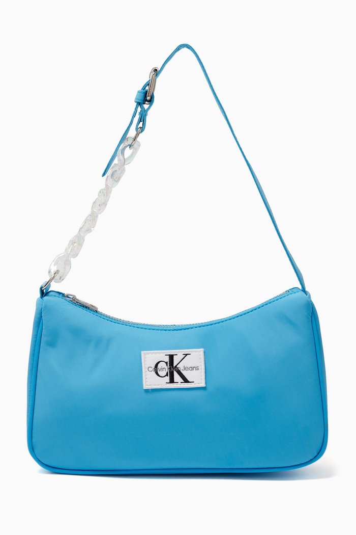 

Chain Shoulder Bag in Recycled Polyester, Blue