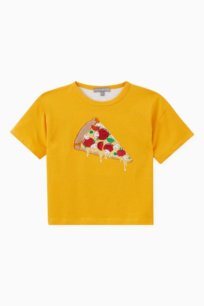 

Pizza-embroidered T-shirt in Cotton-blend, Yellow