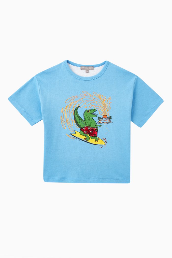 

Jurassic Beach Printed T-shirt in Cotton, Blue