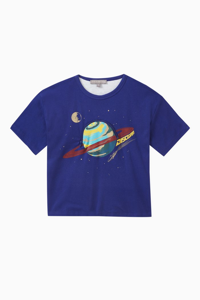 

Space-printed T-shirt in Cotton, Blue