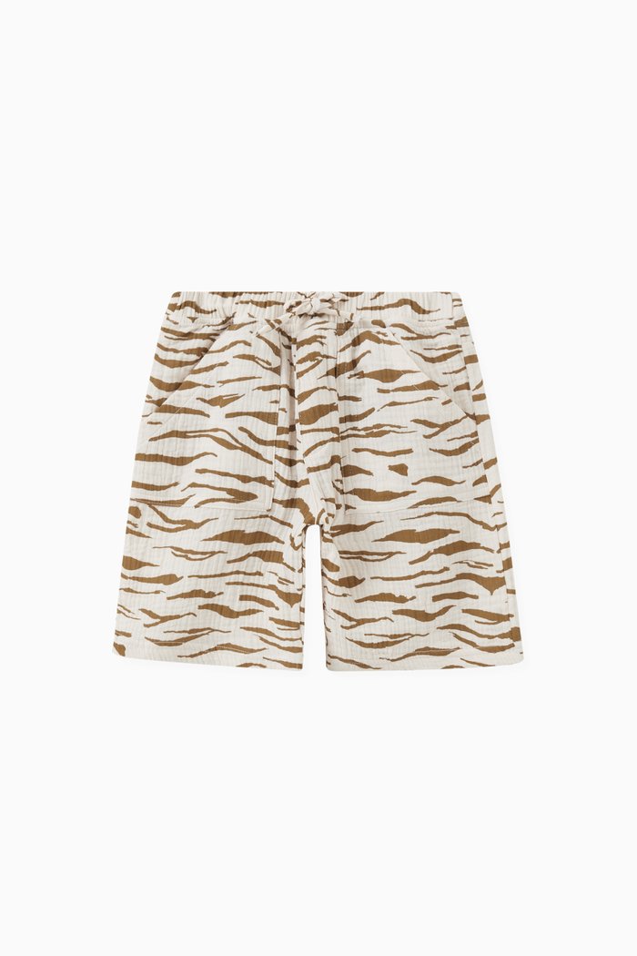 

Tiger-print Shorts in Cotton, Brown