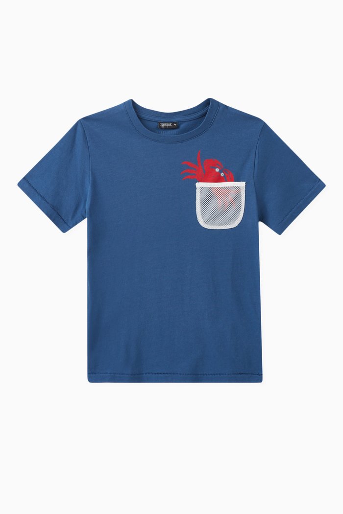 Crab Mesh Pocket T-shirt in jersey, Blue