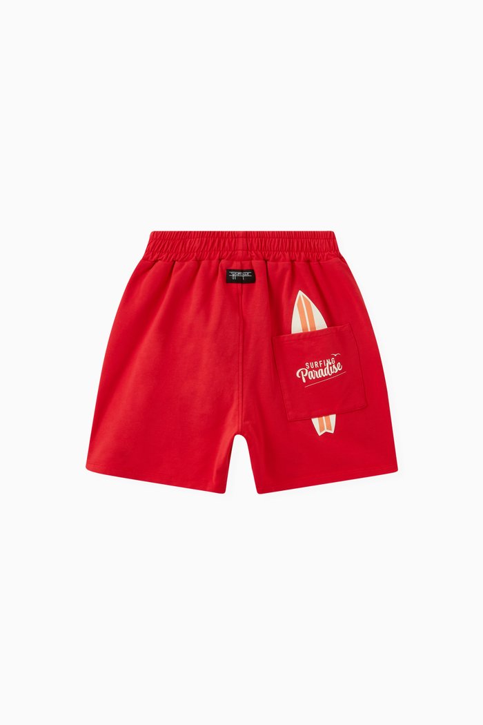 

Surfer Print Shorts in Cotton-blend, Red