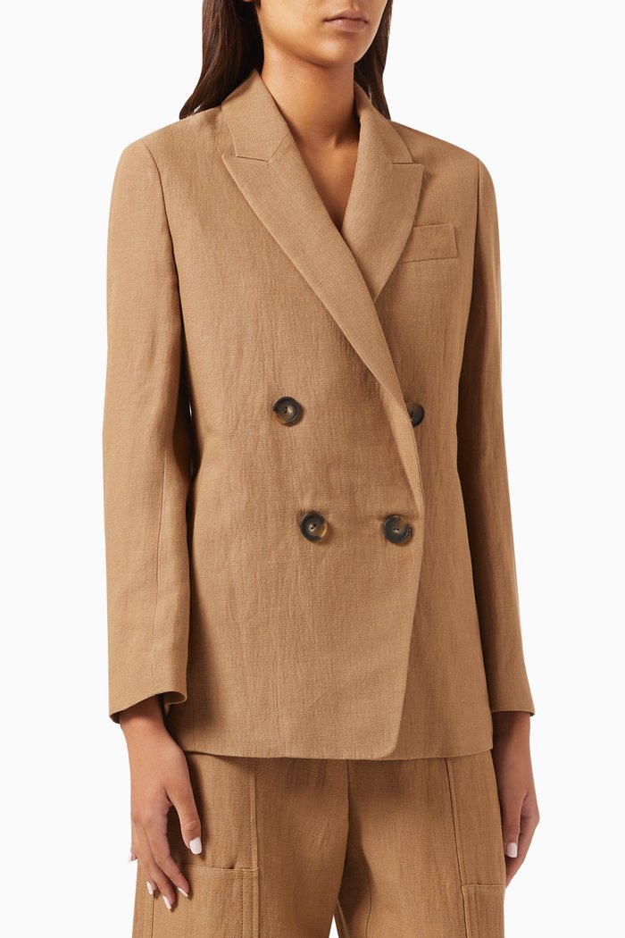 

Double-breasted Boyfriend Blazer in Linen-blend, Brown