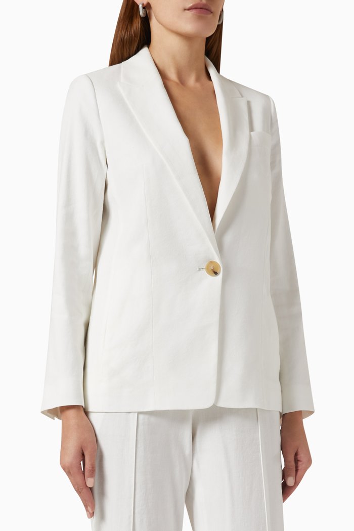

Single Breasted Blazer in Linen Blend, White