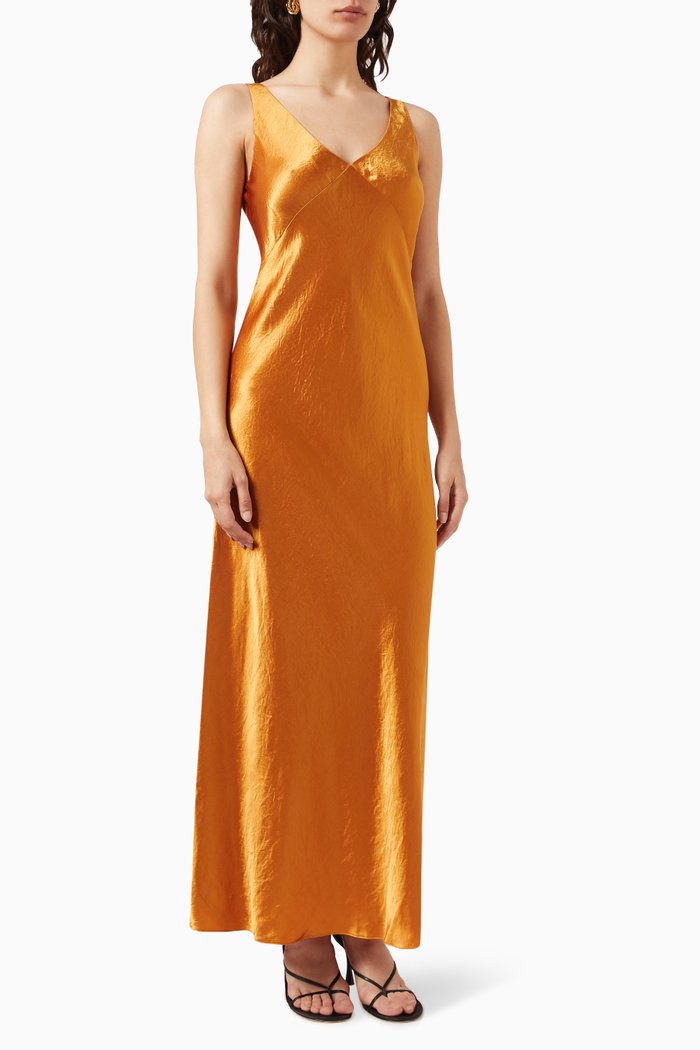 

V-neck Maxi Slip Dress in Japanese Naia™ Satin, Orange