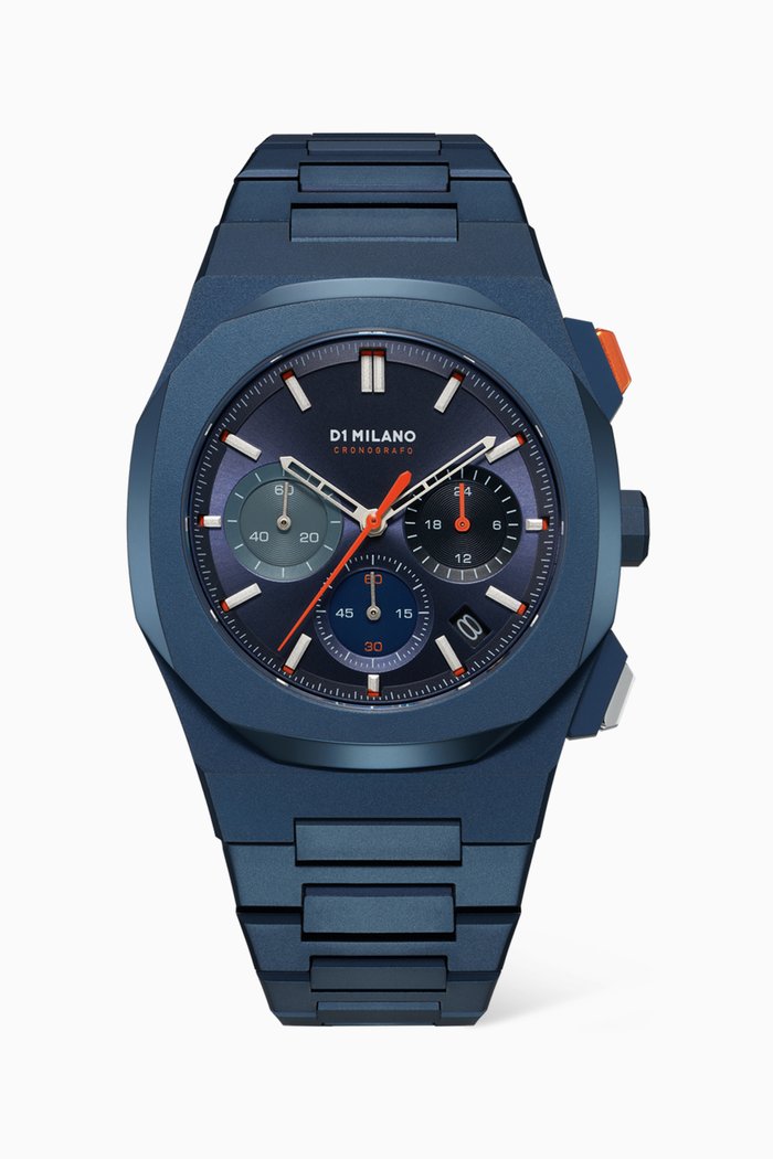 

Chronograph Watch in Stainless Steel, 41.5mm, Blue