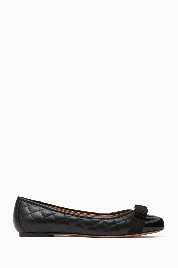 

Varina Quilted Ballerina Flats in Leather, Black