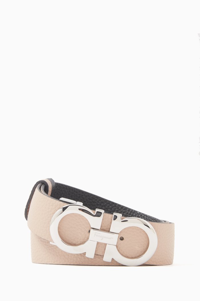 Reversible Gancini Belt in Leather, Pink
