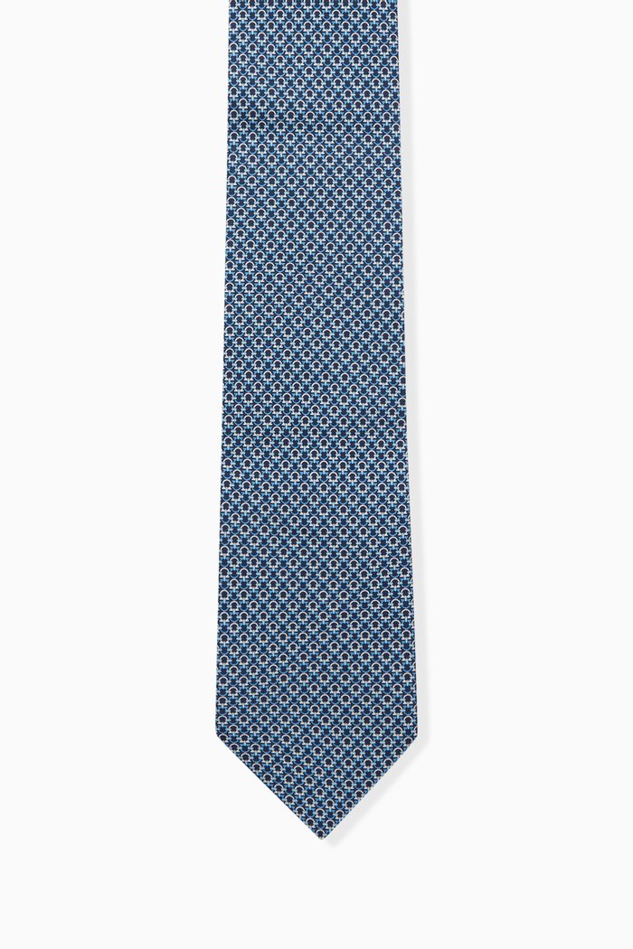 

Gancini Print Tie in Silk, Blue