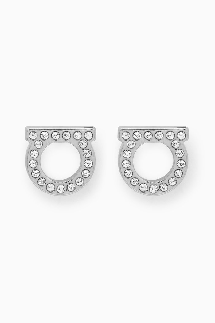 

Gancini Crystal Stud Earrings in Metal, Silver