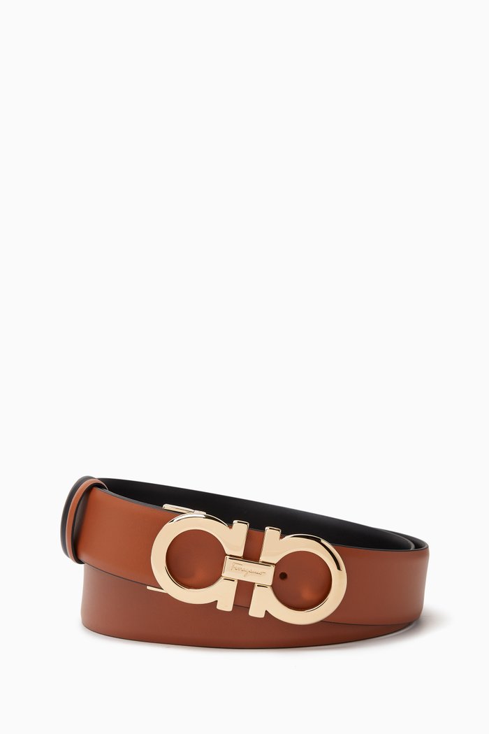 

Reversible & Adjustable Gancini Belt in Leather, Brown