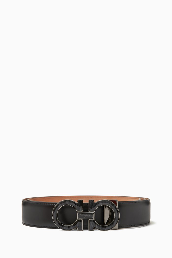 

Adjustable Gancini Belt in Leather, Black