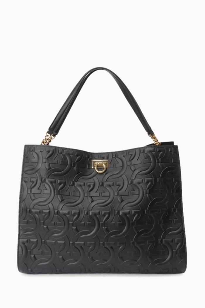 

Trifolio Tote Bag in Leather, Black