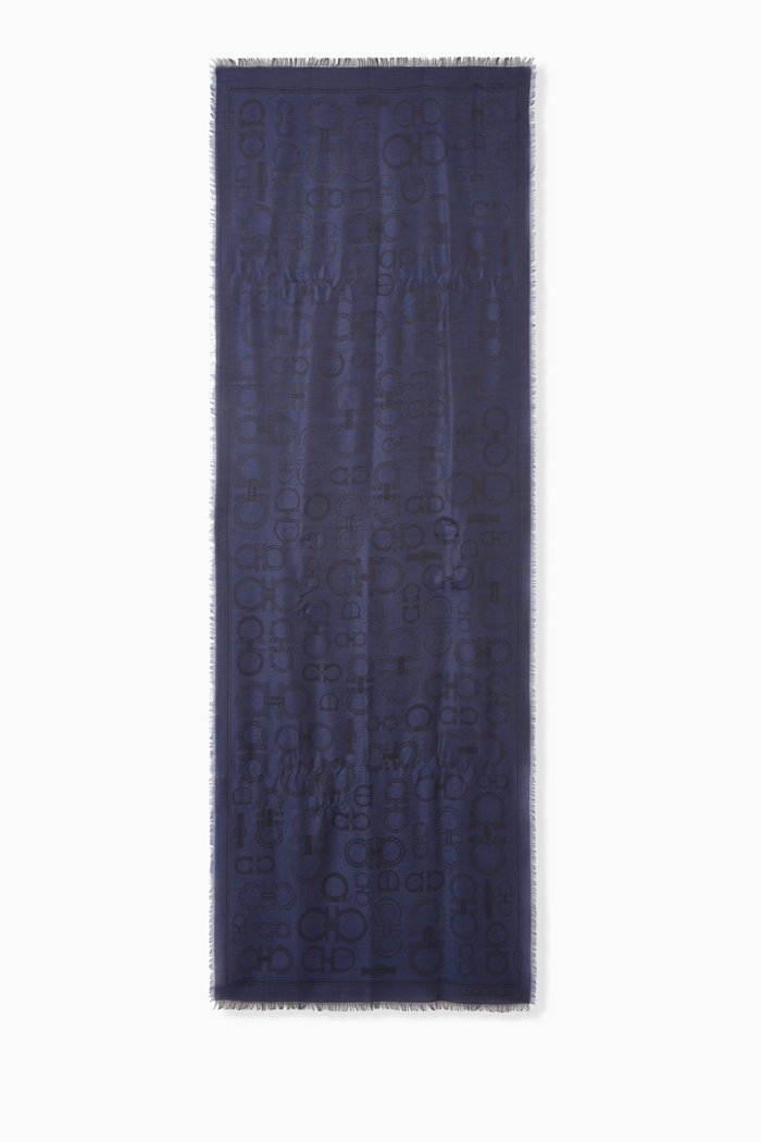 

Gancini Logo-print Stole in Silk-blend, Blue