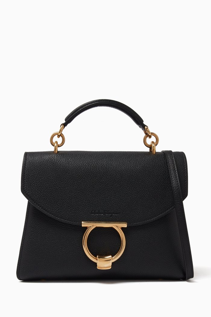 

Mini Gancini Top-handle Bag in Leather, Black