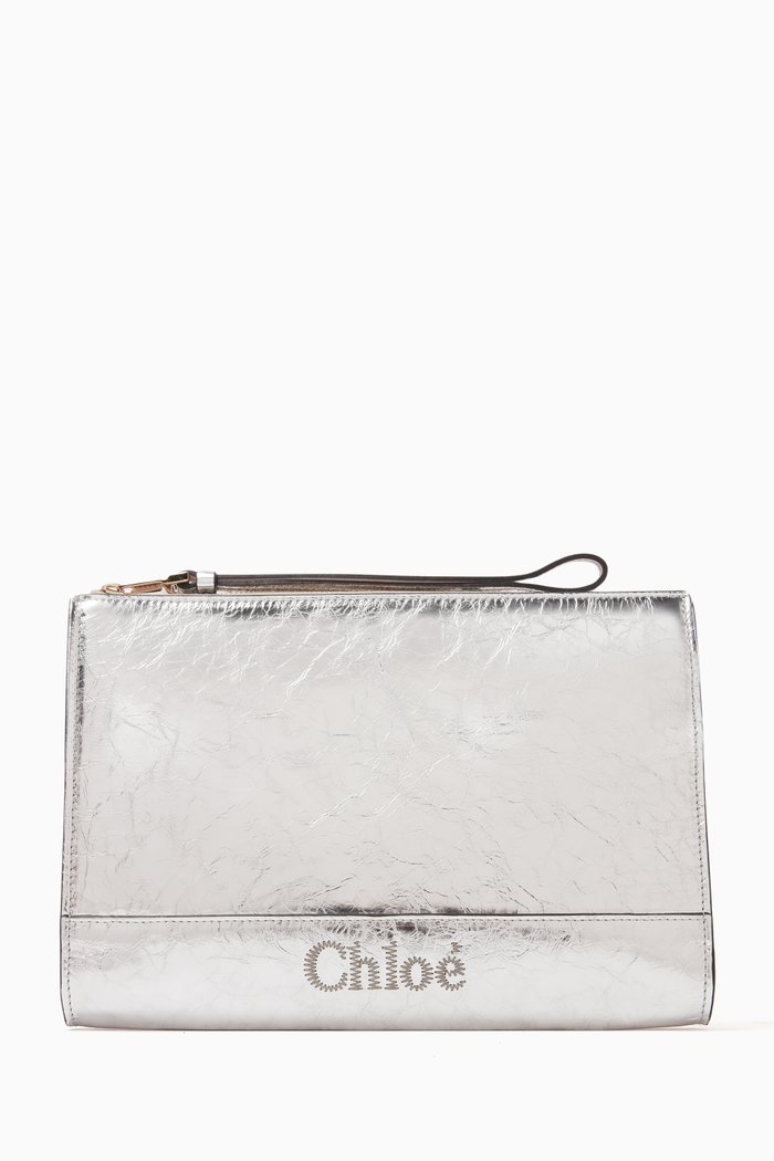 

Sense Pouch in Metallic Calfskin Leather, Silver