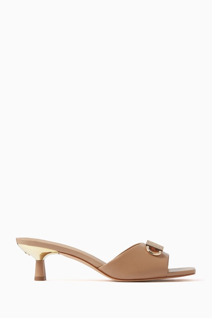 

Amal Kitten Heel Sandals in Leather, Brown