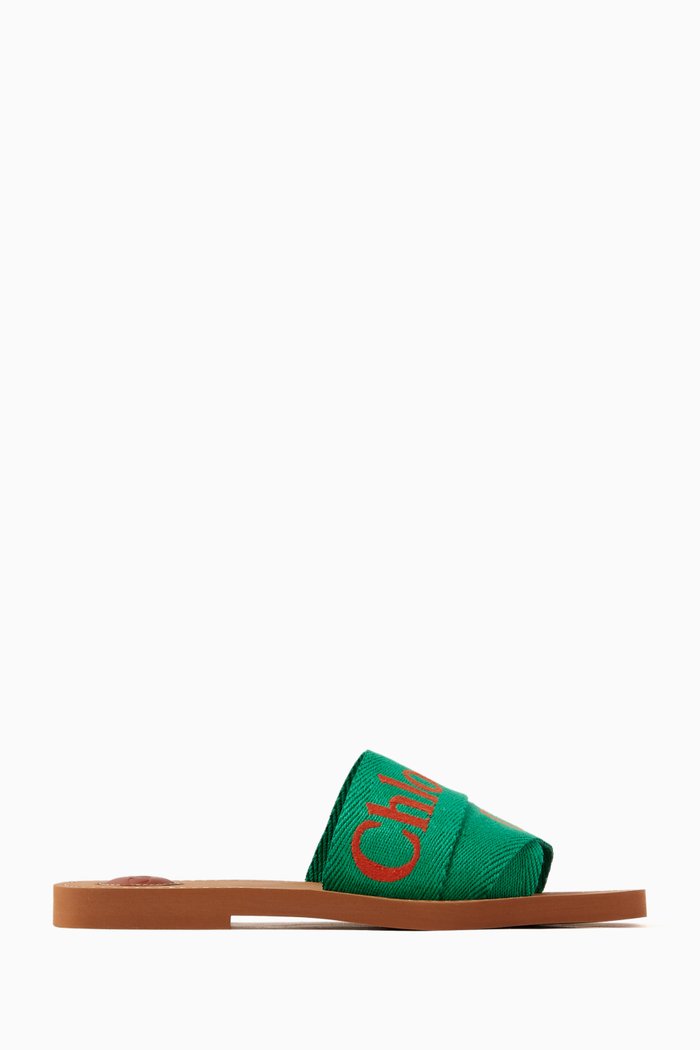 

Woody Square-toe Flat Sandals in Linen, Green