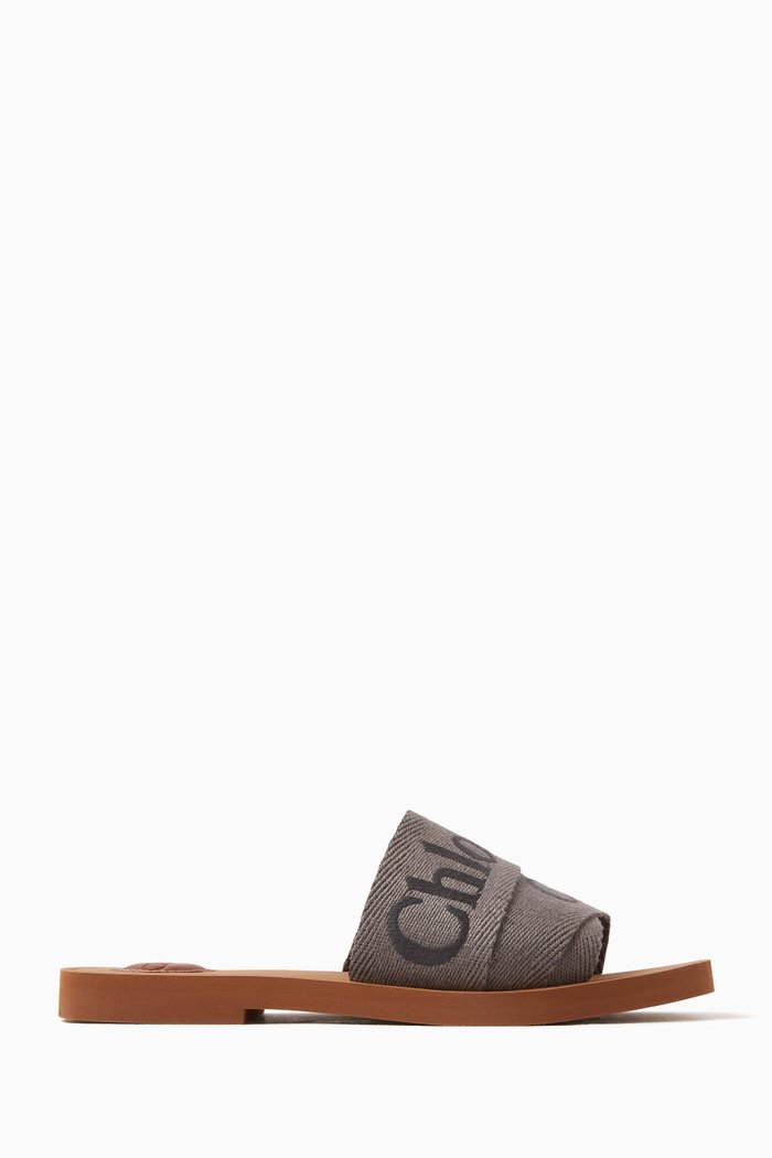 

Woody Square-toe Flat Sandals in Linen, Grey