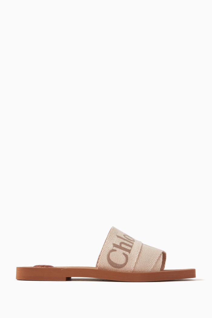 

Woody Square-toe Flat Sandals in Linen, Pink