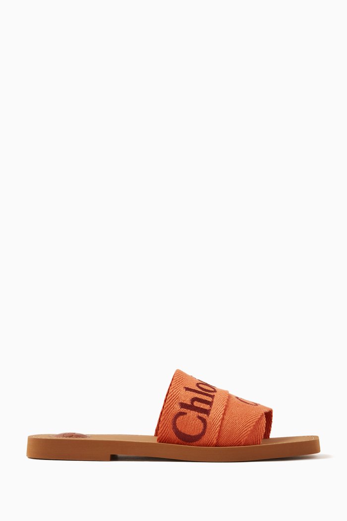 Woody Square-toe Flat Sandals in Linen, Orange