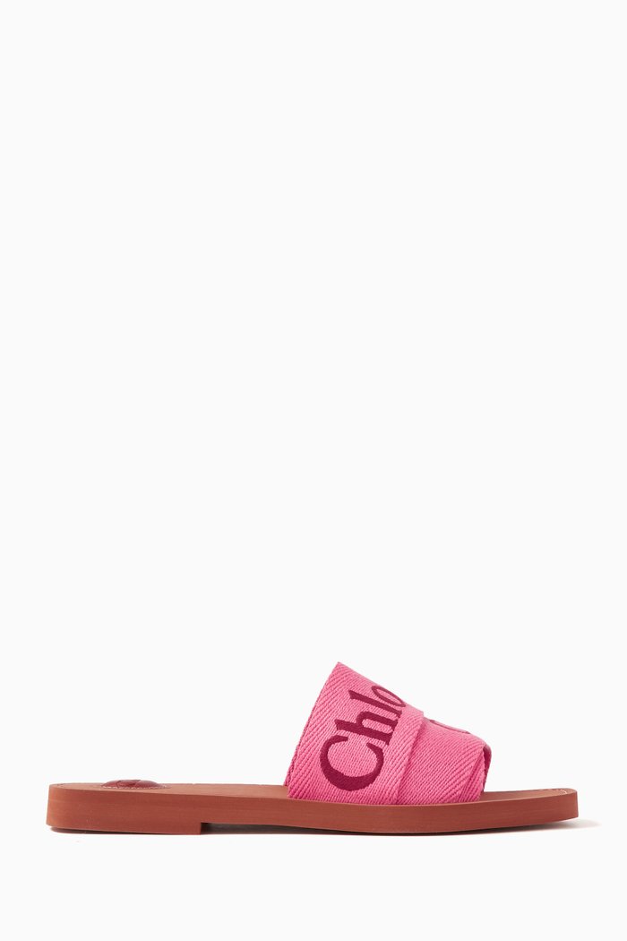 

Woody Square-toe Flat Sandals in Linen, Pink