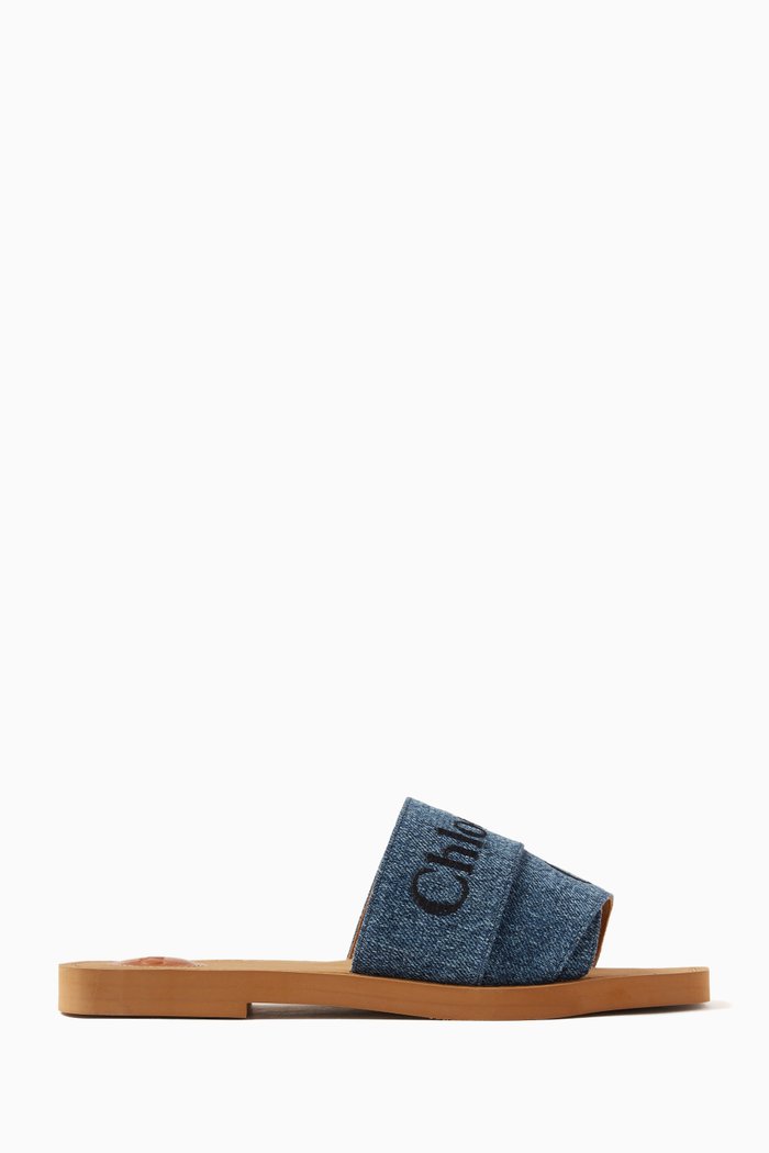 

Woody Square-toe Flat Sandals in Denim, Blue