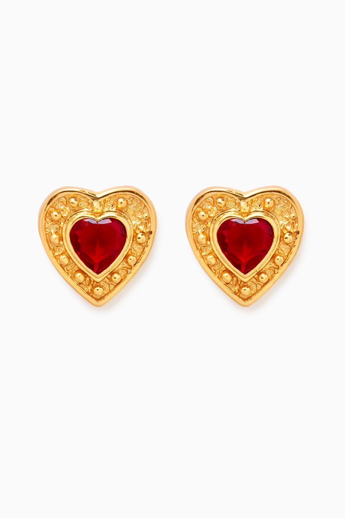 

Hearts Clip-on Earrings in 24kt Gold-plated brass, Red