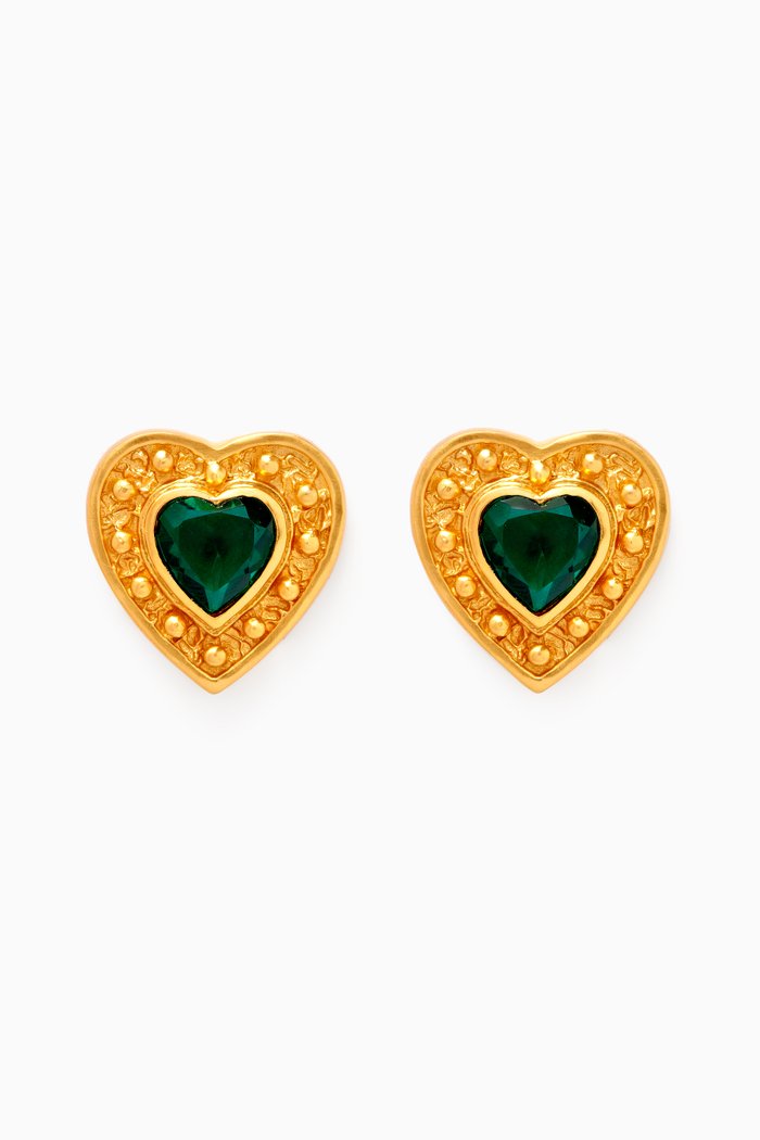 

Hearts Stone Earrings in 24kt Gold Plating, Green