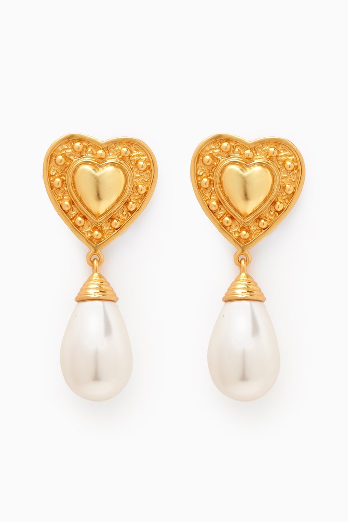 

Heartbeat Clip-on Earrings in 24kt Yellow Gold-plating, White