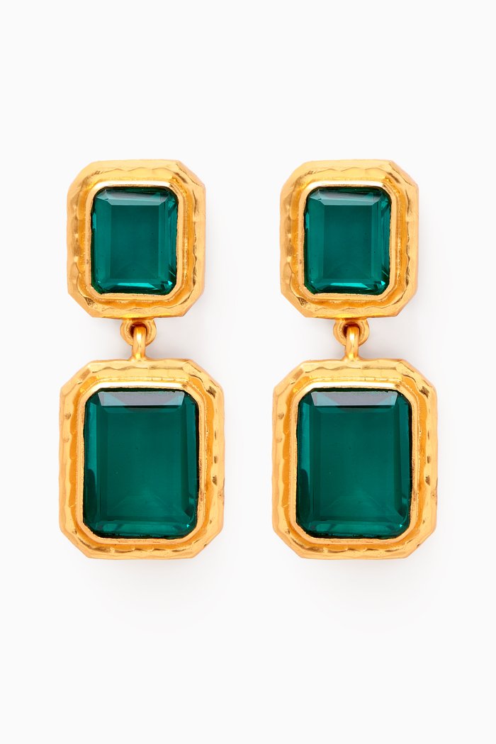 

Fierce Clip-on Earrings in 24kt Gold-plated Metal, Green