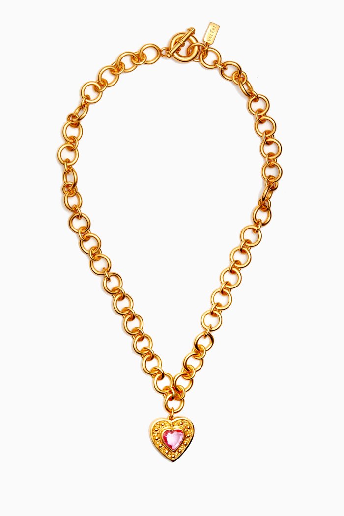 

Hearts Pendant Necklace in 24kt Yellow Gold-plating, Pink