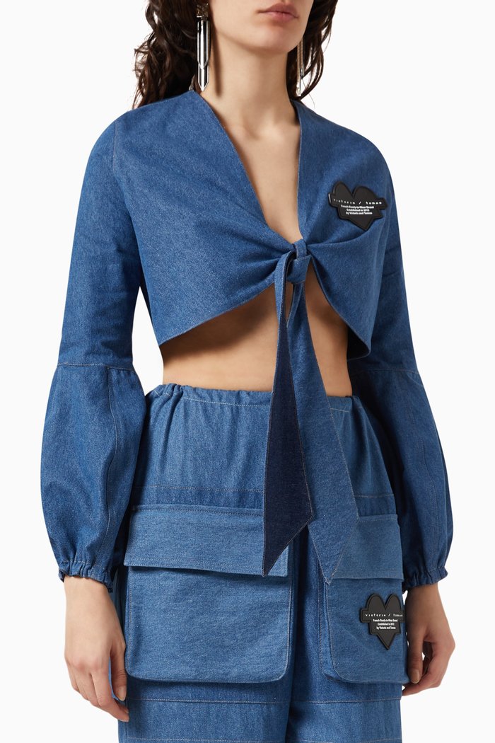 

Reversible Knotted Blouse in Denim, Blue