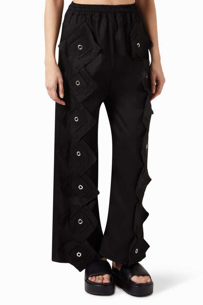Reversible Eyelet Heart Pants in Denim, Black