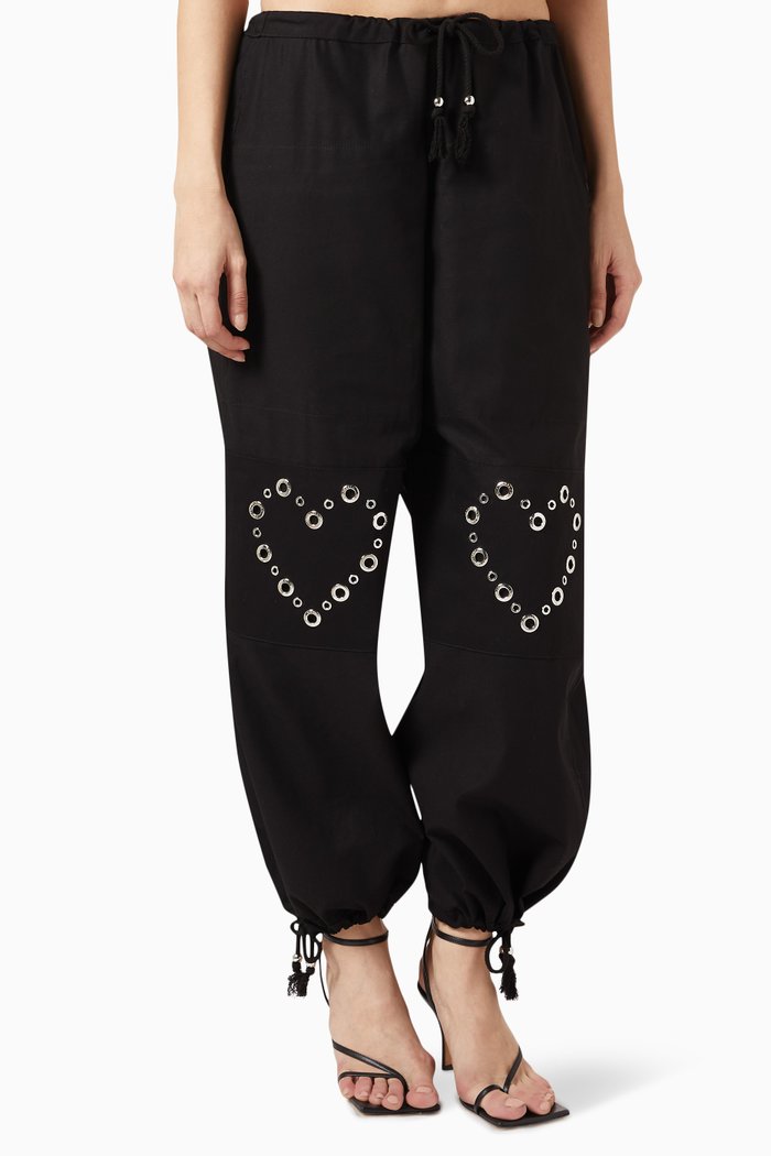 

Reversible Eyelet Heart Pants in Denim, Black
