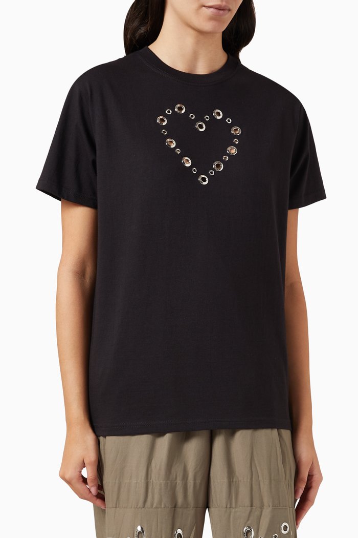 

Eyelet Heart T-shirt in Jersey, Black