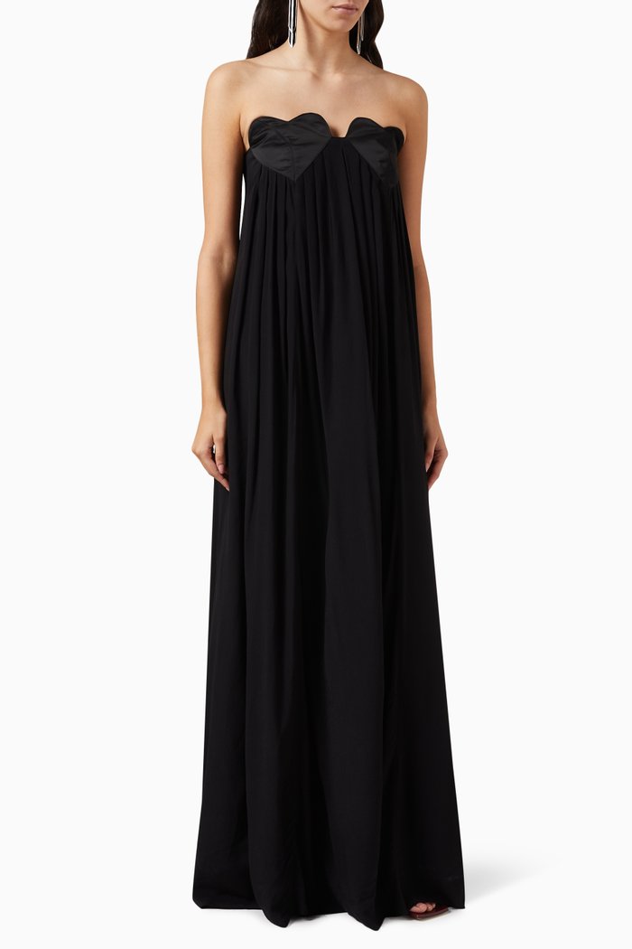 

Reversible Pleated Maxi Dress in Cotton, Black
