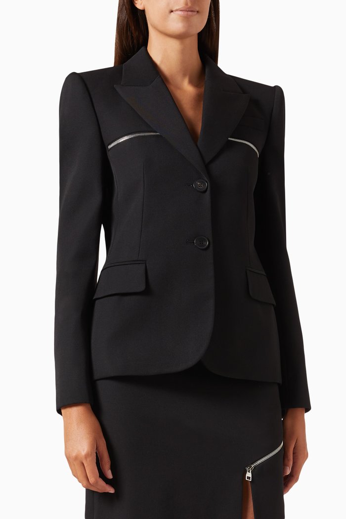 

Zip Single-breasted Jacket in Wool, Black