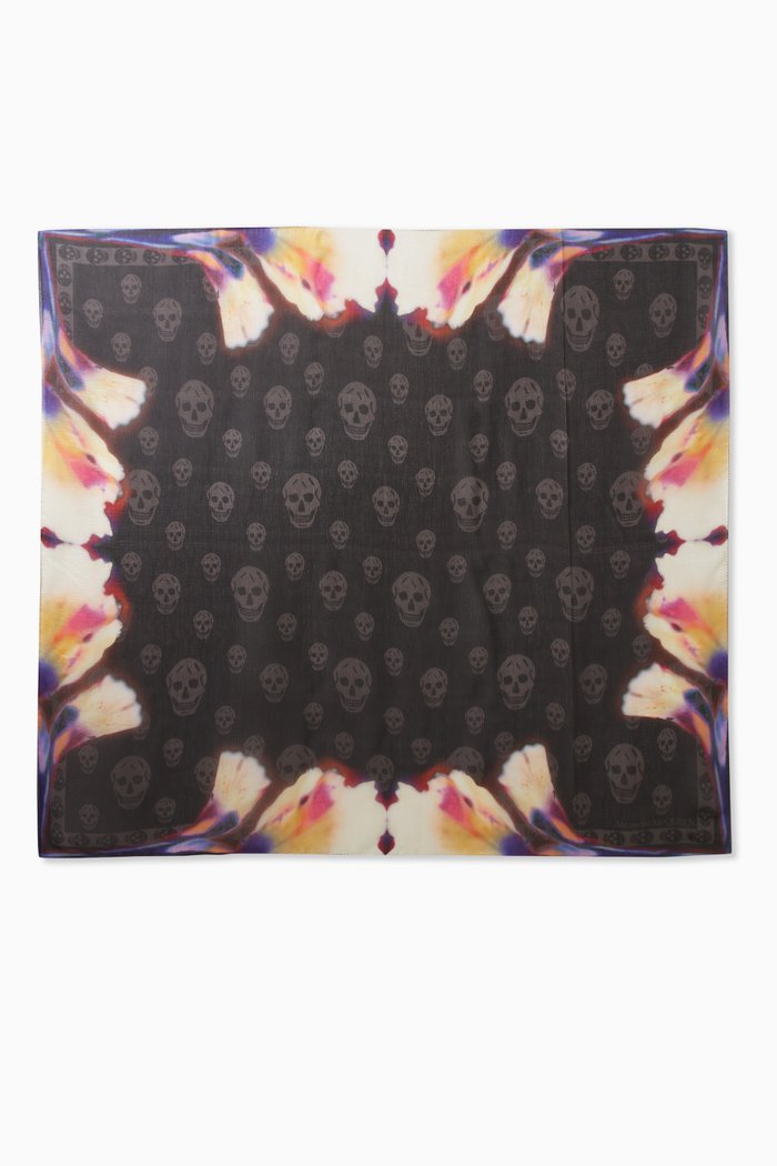 

Solarised Garnet Classic Skull Foulard in Silk Chiffon, White