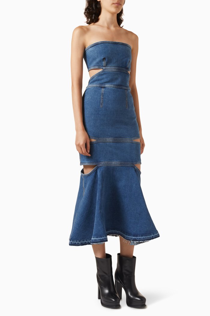 

Bustier Slashed Dress in Denim, Blue