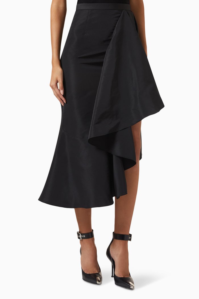 

Asymmetric Drape Midi Skirt, Black
