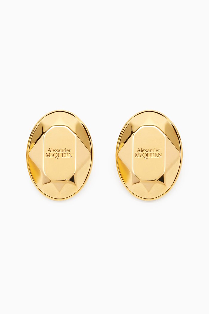 

Faceted Stone Stud Earrings in Eco-brass, Gold